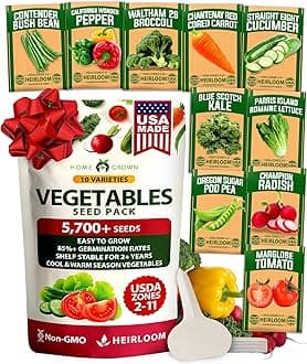 HOME GROWN 10 Variety Survival Seed Vault 2000+ USA Grown Heirloom Non-GMO Vegetable Seeds for Planting, High Germination, Garden Starter Kit, Emergency Food Supply, Indoor Outdoor