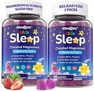 Kids Sleep Gummies, NO Melatonin Sleep Aid Gummies w/ Magnesium Glycinate, Magnesium Malate, L-Theanine, Lavender, B6, Zinc, D3K2 for Restful Sleep, Relax Brain & Muscle, Immune Support, Non-GMO 2Pack
