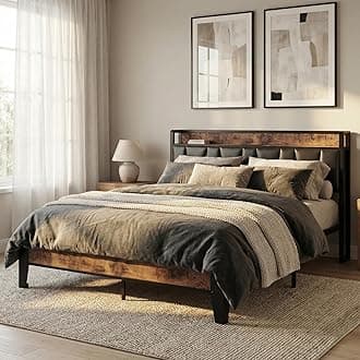 LIKIMIO Queen Bed Frame, Storage Headboard with Charging Station, Solid and Stable, Noise Free, No Box Spring Needed, Easy Assembly (Vintage and Black)