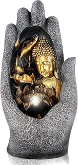 GEEZY Garden Water Feature – Palm Buddha Fountain with LED Lights – Mains Powered, Self-Contained, Indoor & Outdoor – Easy Setup, Cascading & Tranquil – Great for Garden, Home, Patio & Balcony Decor