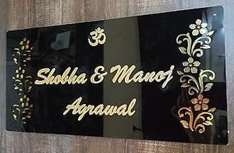 Aarushi Creations Personalized Home Door Name Plate Acrylic - 3 Year Warranty - Acrylic Embossed letters, Mirror Shine Size 16x12 Inch 0429B (16x12 Inch)