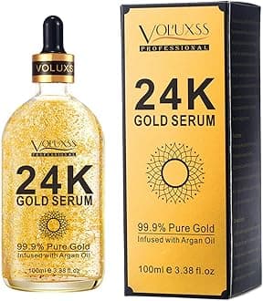 24K Gold Serum for Face, Skin Brightening Anti Aging Moisturizer with Vitamin C, Hyaluronic Acid & Argan Oil for Dark Spots & Fine Lines, Korean Skin Care Glow Collagen Booster Serum 3.38fl.oz