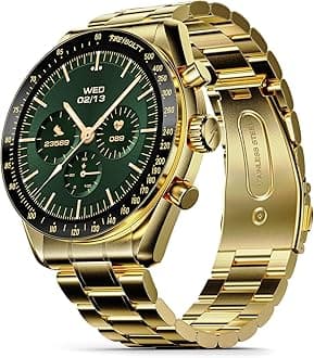 Fire-Boltt Moonwatch 36.3mm (1.43 inch) AMOLED Display, Wireless Charging, Metallic Frame, Stainless Steel Luxury Straps, Complete Health Suite, Bluetooth Calling, Sports Modes (Gold)