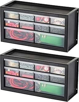 IRIS USA Small Drawer Organizer Storage, 2-Pack, 10-Drawer Craft Cabinet for Screws Hardware Art Supplies Small Parts Nuts Bolts Nails Tool Container, Drink Packet Water Flavor Packet Organizer, Black