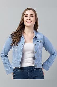 Womens Denim Standard Length Full Sleeve Solid Jacket