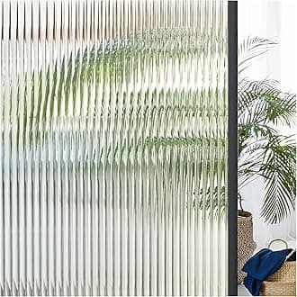 Window Privacy Film Reeded Glass, Frosted 3D Fluted Glass Window Cling, Adhesive Vinyl Decorative Door Stickers for Bathroom Home Sun Blocking, 29.5x78.7 in, Translucent