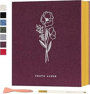 Lanpn Self Adhesive Photo Album Scrapbook 40 Pages, Linen Photos Albums DIY Sticky Magnetic Pages holds 4x6 5x7 A5 Picture for Family Wedding Birthday (Small-20 Sheets/40 Pages, Purple)