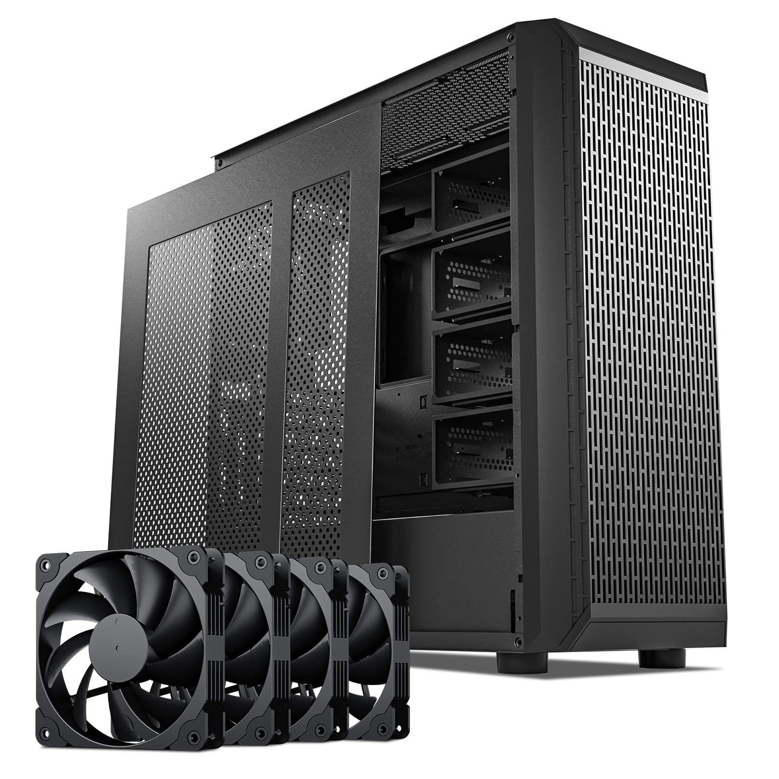 Classico Storage Master Case ATX Computer Case Mid Tower with 4x120mm Fans, USB 3.0 Ready 10 x3.5'' HDD+3 x2.5'' SDD 360mm Supported on Top & Front Radiator GPU Vertically Mounting Black