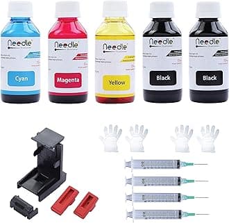 Needle 5x100gms Cartridge Refill Ink | Made in India | Compatible with Inkjet Printers | Easy Ink Refilling Solution (CMYKK)