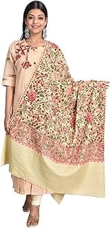 SWI WITH LABEL Women’s Kashmiri Fine Acrylic Shawl Wrap | Aari Embroidered Shawl for Women Inspired by Kashmiri Hand Embroidery | Free Size Winter Warm Stole & Gift Wrap