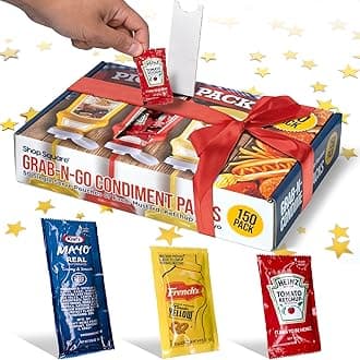 Grab-n-Go Condiment Packs - (150 Pack) 50 Single Serve Pouches of Ketchup, Mustard, & Mayo - Dispenser Box, Great for Picnics, Boxed Lunch, BBQ, Travel, and Parties