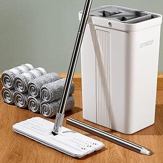 Mop and Bucket Set with Wringer, Dust Mops for Floor Cleaning, Wall Cleaner with Long Handle,Wet and Dry Use - 8 Microfiber Mop Pads