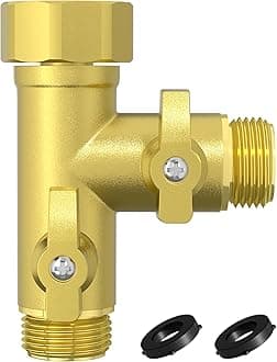 High Flow Solid Metal 2 Way ├ Type Garden Hose Splitter with Shut-Off Valves, 360 Degree Rotation 3/4" Spigot Faucet Connectors with 2 Extra Silicone Washers