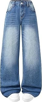 Jeans for Girls Baggy Wide Leg Cute Bow High Elastic Waisted Denim Pants Y2K Boyfriend Skater Streetwear 7-14Y