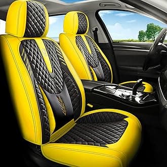 INZU Car Seat Cover 5-Seats Full Set Universal fit, Suitable for Most Cars, SUV, Airbags Compatible with Synthetic Leather Car Seat Cushion Protectors. (Black & Yellow)