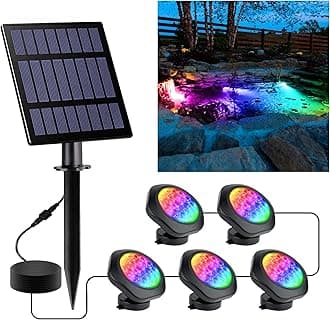 Solar Pond Lights, 18 LED Super Bright RGB LED Underwater Spotlights Color Changing Submersible Pond Light IP68 Waterproof Fountain Lights for Fish Aquarium Tank Garden Yard Pool (5-in-1)
