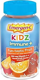 Kidz Immune+ Immune Support Dietary Supplements, Flavored Gummies with Vitamin C, B Vitamins and Vitamin D for Immune Support, Fun-Tastic Fruit Flavored Gummies - 44 Count