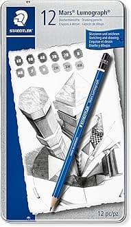STAEDTLER Mars Lumograph Art Drawing Pencils (12-Pack) – Sustainable, Break-Resistant Graphite, Metal Case