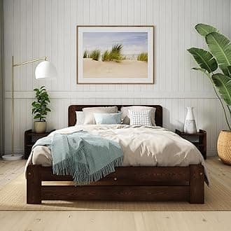 King Size Bed Frame – Solid Pine Wooden Bed Frame for Adults, F1 Easy Assemble Bed with Sturdy Slats & Extra Four Supportive Legs, Comfortable Bedroom Furniture | 5ft (Walnut)