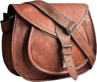 Rustic Town Genuine Leather Crossbody Boho Bag Tote Ladies Purse Handbag for Women (Brown, 13 inch)