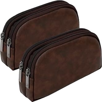 TULMAN PU Leather Toiletry Bag for Travelling Shaving Kit Makeup Cosmetic Organizer Pouch – Brown - 20 x 11 x 4.5 cm- Unisex (2 Pack)