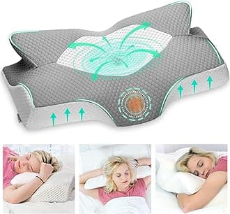Elviros Cervical Memory Foam Pillow for Neck Pain Orthopedic Neck Pillow for Shoulder Pain Ergonomic Head Neck Support Pillow for Side/Back/Stomach Sleepers with Removable Cover