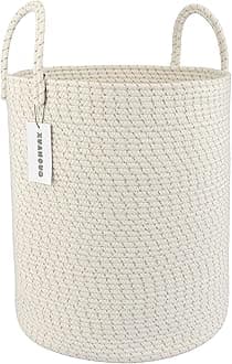 Cotton Rope Laundry Basket Hamper for Clothes Woven Storage Basket for Living Room Bedroom Boho Tall Rope Baskets for Blanket Toys Pillow Towels Baby Nursery Hamper Bin striped