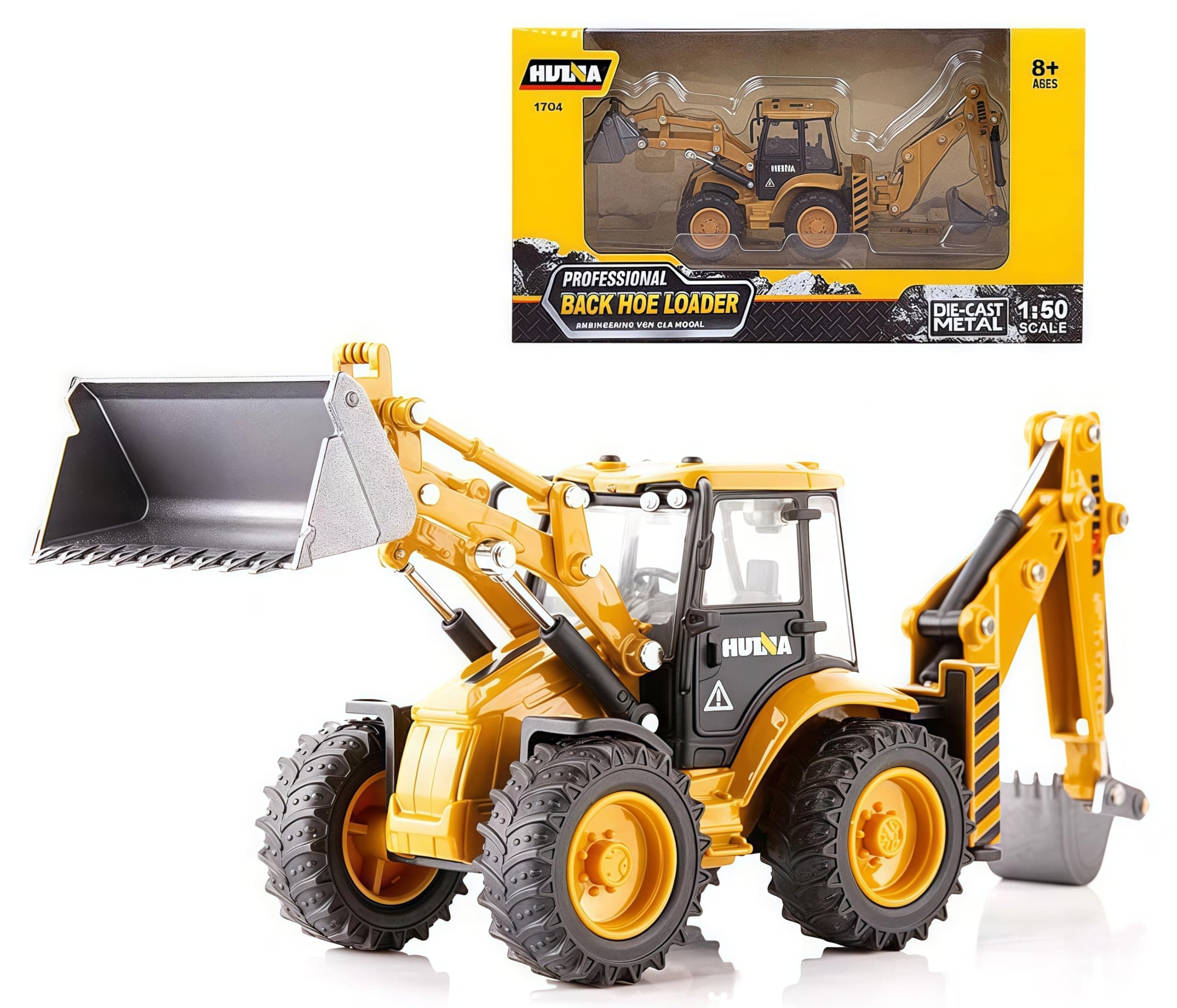 Backhoe Loader Toy for Kids- Loader with Changeable Front Loader and Backhoe Loader Construction Vehicle Toy 1/50 Scale 2 in 1 Digger and Loder Alloy Model Toys Vehicle Gifts for Kids