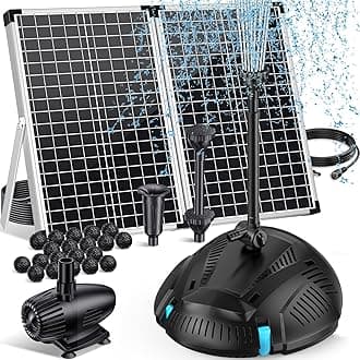 Pond Filter with 55W Solar Fountain Pump, Solar Pond Filter with 580GPH Pump & Fountain Kit – Outdoor Filter Box with 6.6FT PVC Tubing, Perfect for Koi Ponds, Waterfalls, Water Features