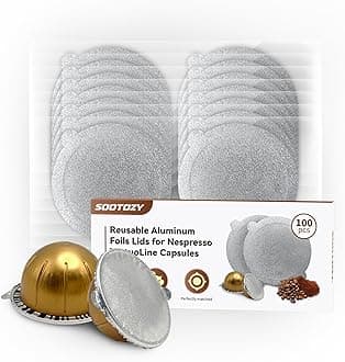 Reusable Pods for Nespresso Capsules VertuoLine, 100pcs Refillable Aluminum Covers Foil Seals Lids (Pods Not Included), Compatible for Nespresso VertuoPlus Espresso Machine