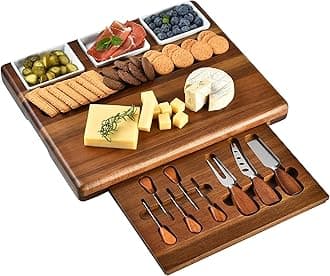 Shanik Large Acacia Wood Charcuterie Board Set with 3 Removable Ceramic Bowls & Serving Utensils - Housewarming, Wedding, Bridal Shower, Home and Kitchen, New Home Gift Ideas for Women, Gifts for Her