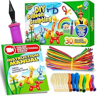 Learn & Climb DIY Balloon Animal Kit for Beginners. Fun Twisting & Modeling Activity for Party. Makes 30+ Sculptures, Pump and Manual Included. Gift for, Teens Boys and Girls. 120 Pieces.