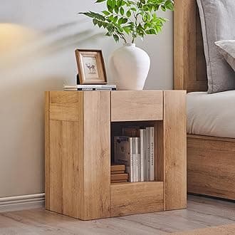 - Modern Nightstand with Charging Station, 24" Large Bedside Table, Rustic End Table with Drawers & Open Shelf for Bedroom/Living Room, Night Stand Wood Thick Design,Natural Oak