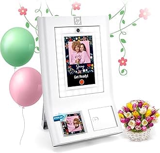 Sprocket Photo Booth Machine Instant Color Photo Printer, 10.1" (25.6 cm) Touchscreen, Ring Light, Custom Frames, 3x4 (7.6x10.1 cm) Photobooth Zink Paper, Share via QR Code,Mobile Notify App,White