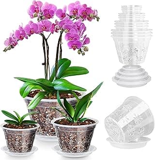Orchid Pot 12 Pack | 3 of Each 4,5,6,7 Inch,Orchid Pots with Holes & Saucers - Clear Plastic Pot For Repotting, Breathable Ventilation Planters for Phalaenopsis, Dendrobium & Oncidium Orchids