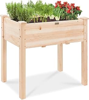 Best Choice Products 34x18x30in Raised Garden Bed, Elevated Wood Planter Box Stand for Kids, Backyard, Patio, Balcony w/Bed Liner, 150lb Capacity - Natural