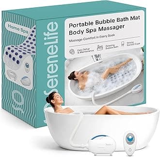 SereneLife Bubble Bath Mat, Bathtub Mat with Air Massage and Remote Control, Waterproof, Non-Slip, Adjustable Bubble Intensity, Aroma Diffuser, 47x14.2 Inch Full Body Spa Massager