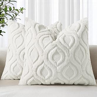 decorUhome Cozy Textured Euro Sham Throw Pillow Covers 22x22 Inch Set of 2, Soft Plush Faux Wool Cream White Accent Couch Pillow Covers for Modern Farmhouse Sofa Bed Living Room