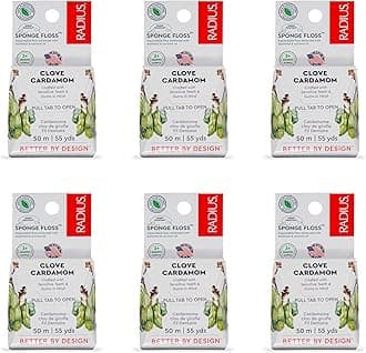 RADIUS Clove Cardamom Dental Floss 55 Yards Vegan & Non-Toxic Oral Care Boost & Designed to Help Fight Plaque Clear - Pack of 6
