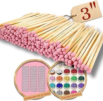 Winecraft 200 Count - 3" Long Pink Color Matches | Three Inch Coloful Loose Wooden Safety Match Sticks for Candle Display | Refill Decorative Jar Holder Bottle | Striker Included