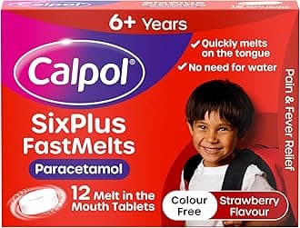 – SixPlus Fastmelts Paracetamol (12 x 250 mg Tablets), Strawberry Flavour Calpol Melts with Paracetamol for Soothing and Effective Fever and Pain Relief, Suitable for Kids from 6 Years