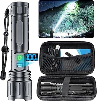 Hoxida Flashlights High Lumens Rechargeable - 2000 Lumens Long Beam Super Bright LED Flash Light with Power Display & IPX5 Waterproof for Camping, 20H Runtime,5 Modes,Zoomable Handheld Flashlight