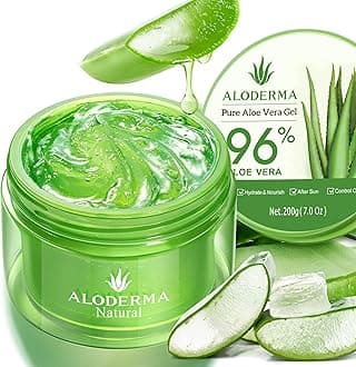 Organic Aloe Vera Gel For Face & Body, 96% Pure Aloe Gel Made Within 12 Hours Of Harvest, Ideal For Skin, Scalp, & Hair Hydration, Calming Moisturizer For Soothing After Sun Care, 7.05Oz
