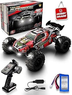 Tygatec 1:16 All Terrain Supersonic Rc Car,45 Kph High Speed Remote Control Car with 2.4 Ghz Remote Control,Electric Vehicle Off-Road Truck,4X4 Wheel Drive Rc Trucks with Rechargeable Batteries,Red