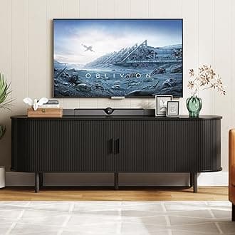 ONBRILL 63" TV Stand with Power Outlet for TVs up to 70 Inch, Entertainment Center with Storage and Adjustable Shelves, Modern Media Console with Sliding Doors for Living Room, Black