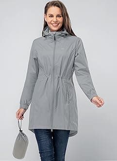 33,000ft Women's Rain Jacket Lightweight Hooded Long Rain Coat Waterproof Jacket Ladies Packable Functional Jacket Windbreaker Breathable Active Outdoor Coats