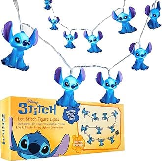 Disney Stitch 3D LED String Lights, 10 Pcs Battery-Powered Fairy Lights Kids Teenagers & Adults, Indoor Decorations & Accessories (Blue Stitch)