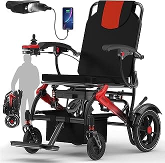 Electric Wheelchairs for Adults Foldable Lightweight 36LBS, 15 Miles Range, Support 350 LBS, 500W Brushless Motors Power Motorized Wheelchairs for Seniors with LED Light, Airline Approval-Red