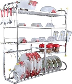 SLIMSHINE Stainless Steel Wall Mount Kitchen Dish Rack | Plate Cutlery Stand | Kitchen Utensil Rack | Modern Kitchen Storage Rack (30 X 32 INCH)