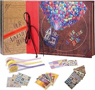 Our Adventure Book Handcrafted 11.92 x 7.62" Scrapbook Photo Album, Timeless Memory 3D Retro Embossed Letters on Leather Cover, Ideal Gift for Couples, Friends and Valentine's Day (Up House)